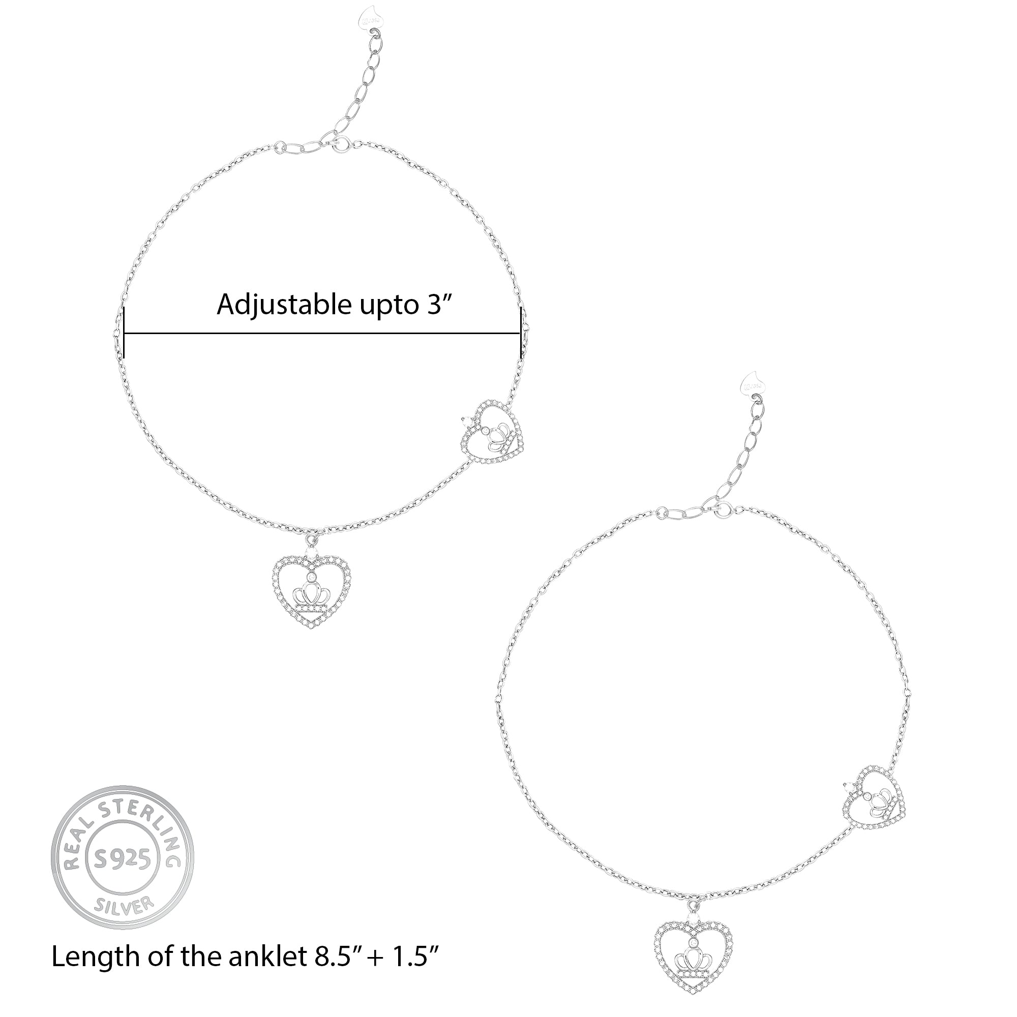 Silver Crown Heart Anklet - view 4