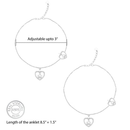 Silver Crown Heart Anklet