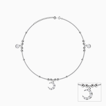 Silver Crescent Charm Anklet