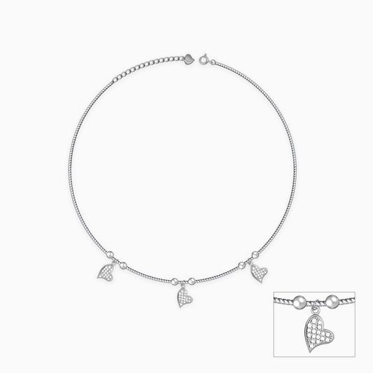 Silver Dangling Triple Heart Charm Anklet