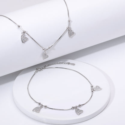 Silver Dangling Triple Heart Charm Anklet