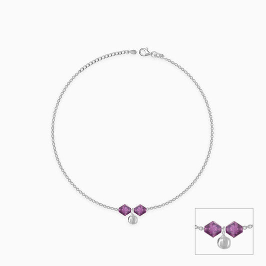 Silver Purple Beads Anklet