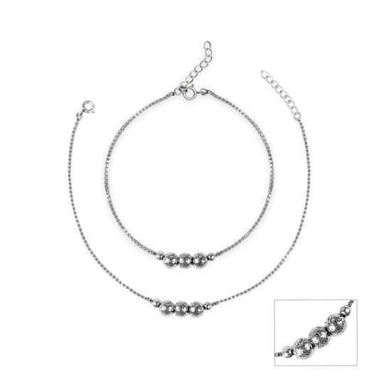 Oxidised Silver Chunky Bead Anklet