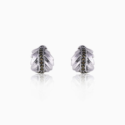 Oxidised Silver Curled Leaf Earrings