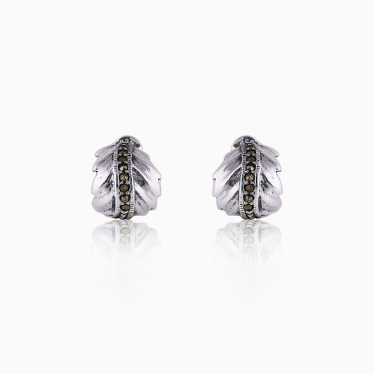 Oxidised Silver Curled Leaf Earrings