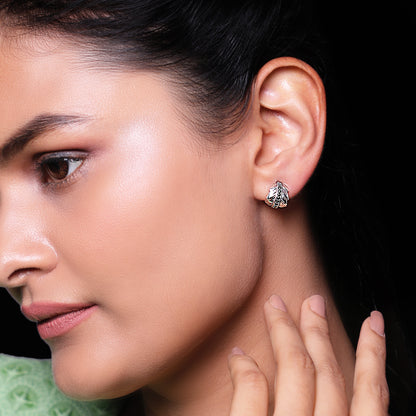 Oxidised Silver Curled Leaf Earrings