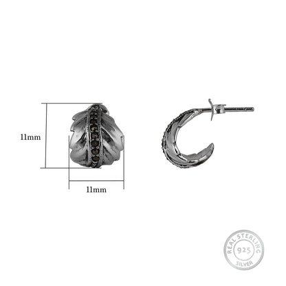 Oxidised Silver Curled Leaf Earrings