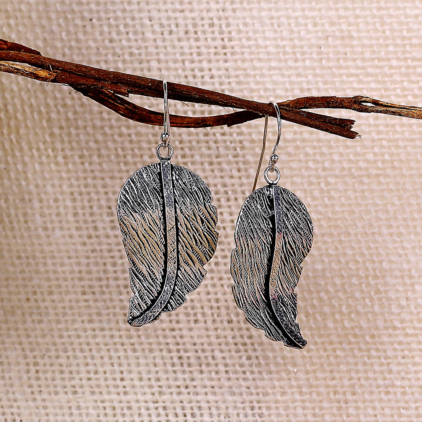 Oxidised Silver Swaying Leaf Earrings