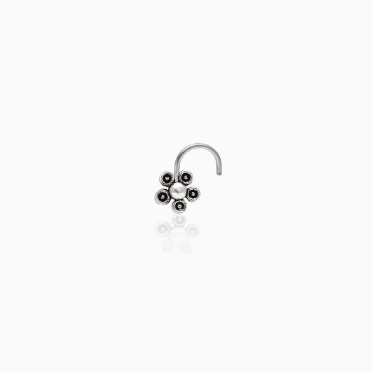 Oxidised Silver Small Flower Nose Pin