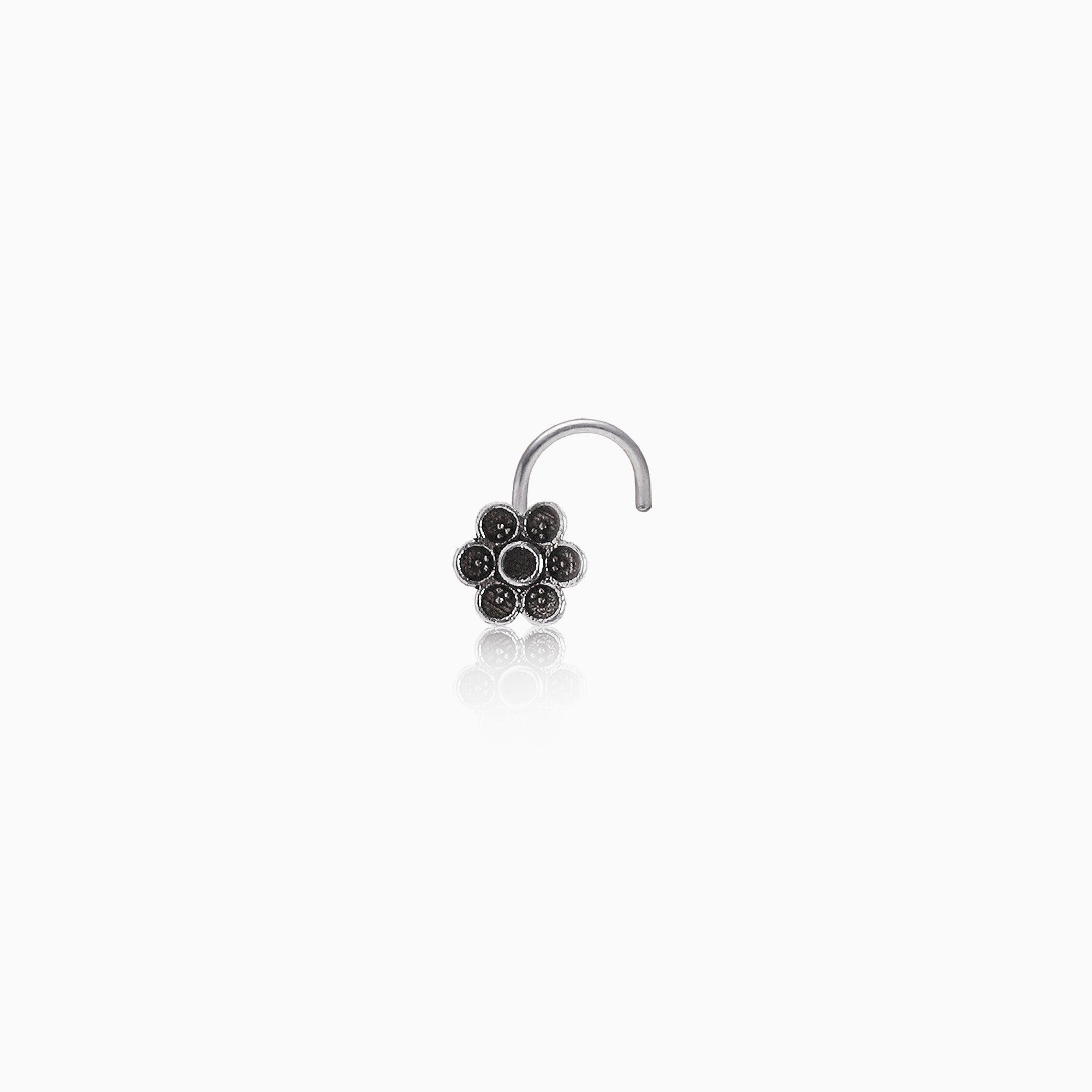 Oxidised Silver Floral Nose Pin - Image 1