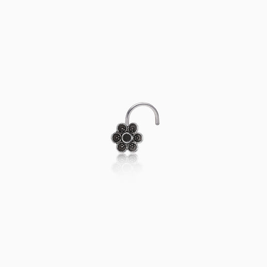 Oxidised Silver Floral Nose Pin