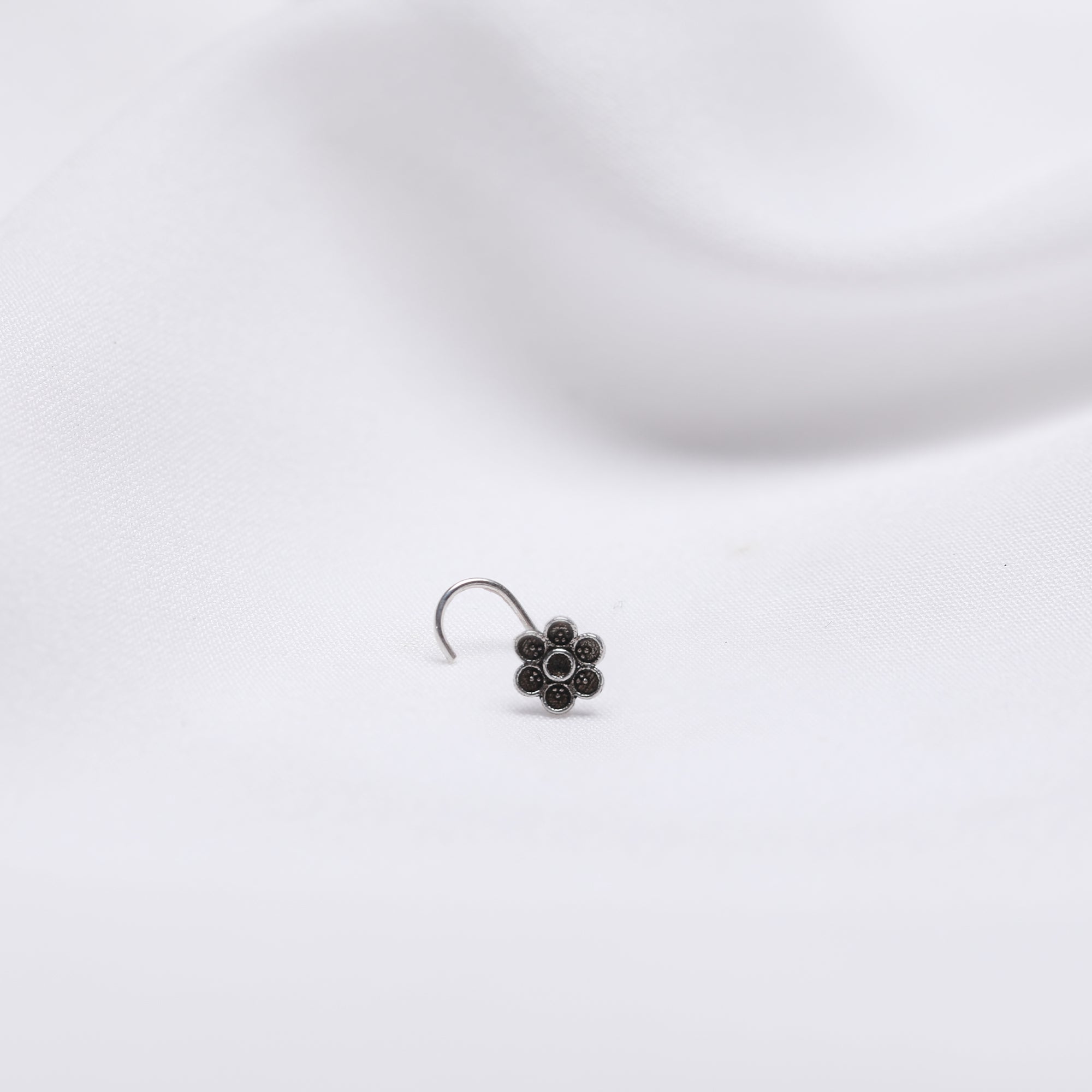 Oxidised Silver Floral Nose Pin - view 3