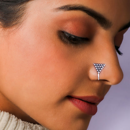 Oxidised Silver Bead Triangle Nose pin (Clip On)