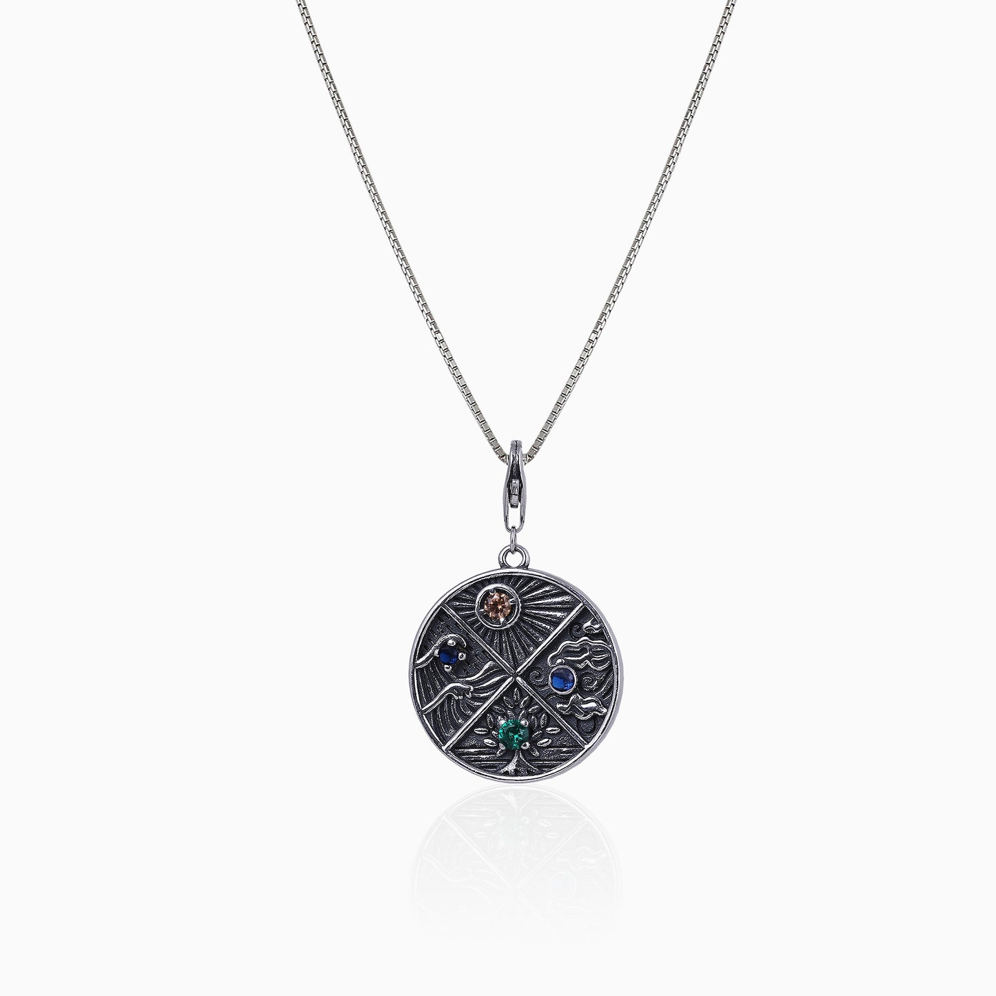 Oxidised Silver Elements Pendant With Box Chain