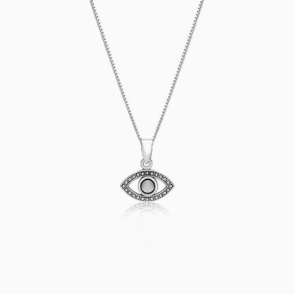 Oxidised Silver Evil Eye Pendant with Box Chain
