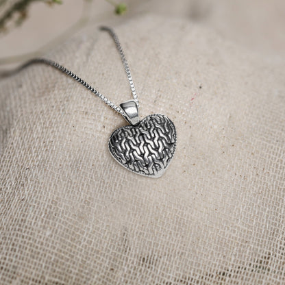 Oxidised Silver Charming Heart Pendant with Box Chain