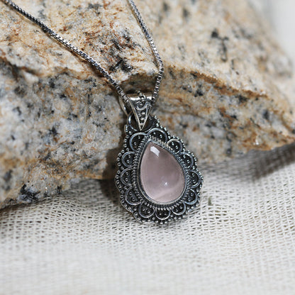 Oxidised Pink Grace Pendant with Box Chain