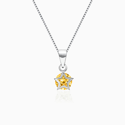 Oxidised Silver Fierce Yellow Star Pendant With Box Chain