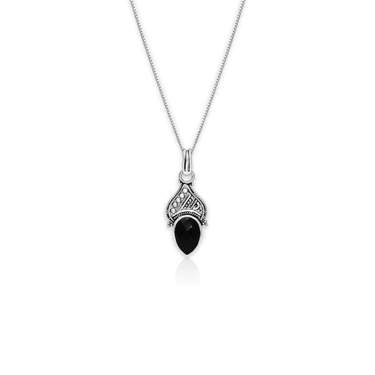 Oxidised Black Drop Pendant with Box Chain