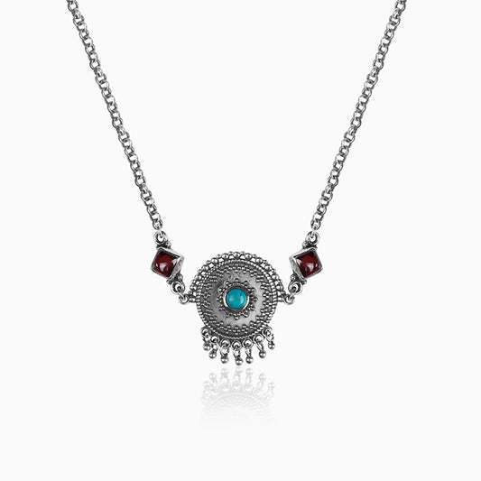 Oxidised Silver Mandala Stone Necklace