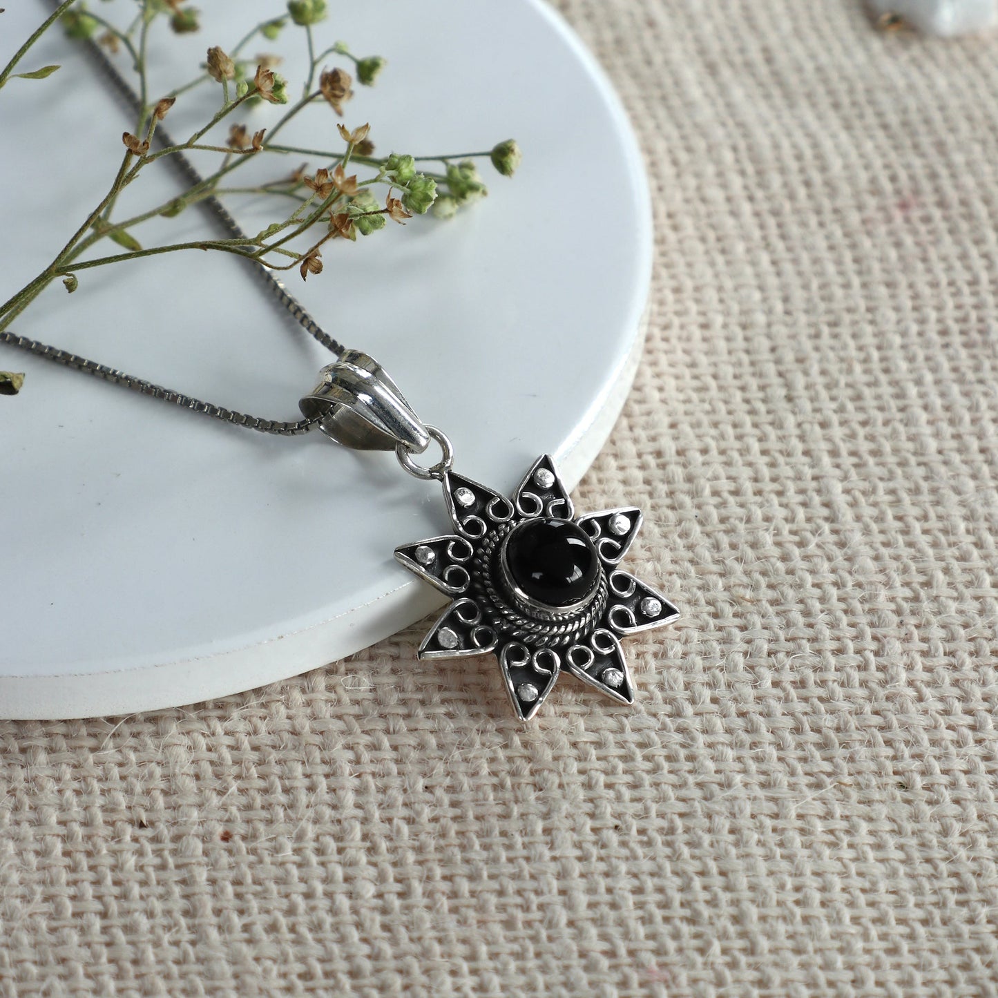 Oxidised Silver Star Pendant with Box Chain