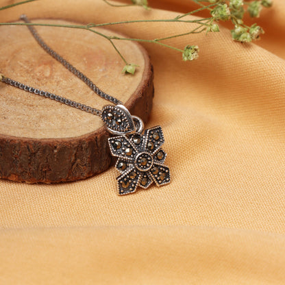 Oxidised Silver Symmetry Pendant with Box Chain