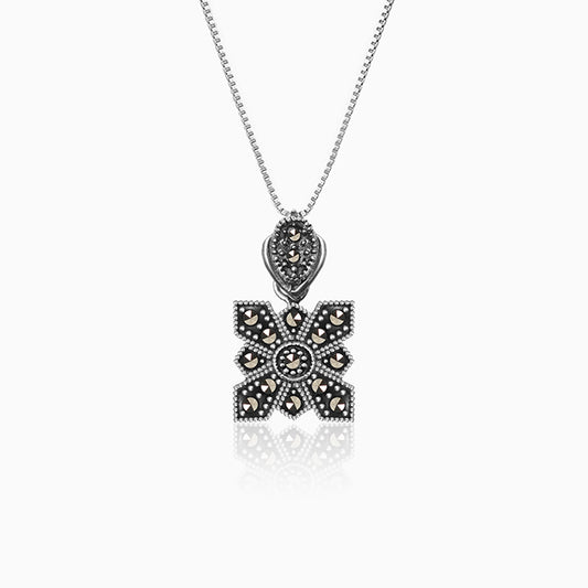 Oxidised Silver Symmetry Pendant with Box Chain