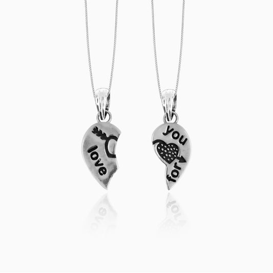 Oxidised Silver ‘Love For You’ Couple Pendant with Box Chain