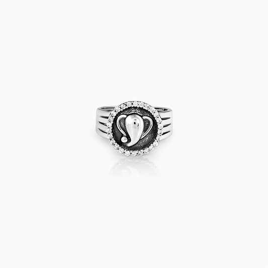 Oxidised Silver Ganpati Chakra Ring