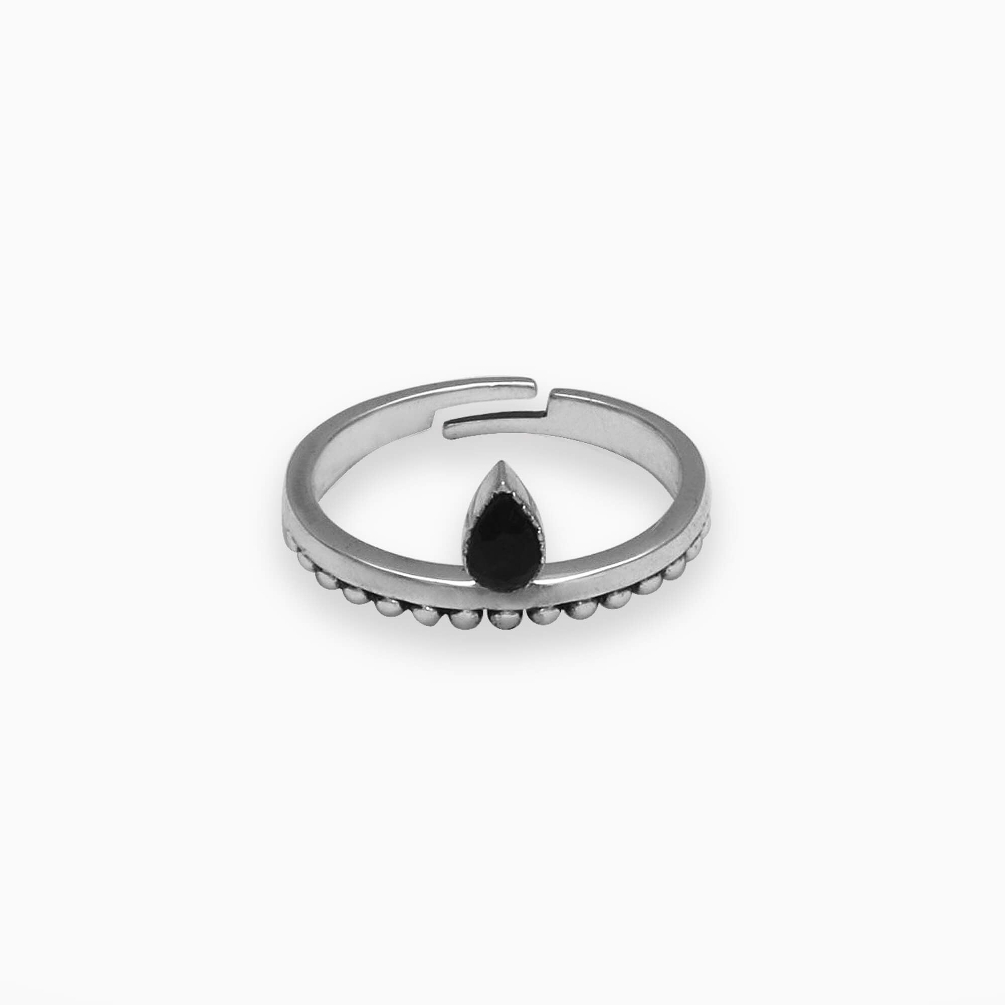 Oxidised Silver Black Drop Ring - Image 1