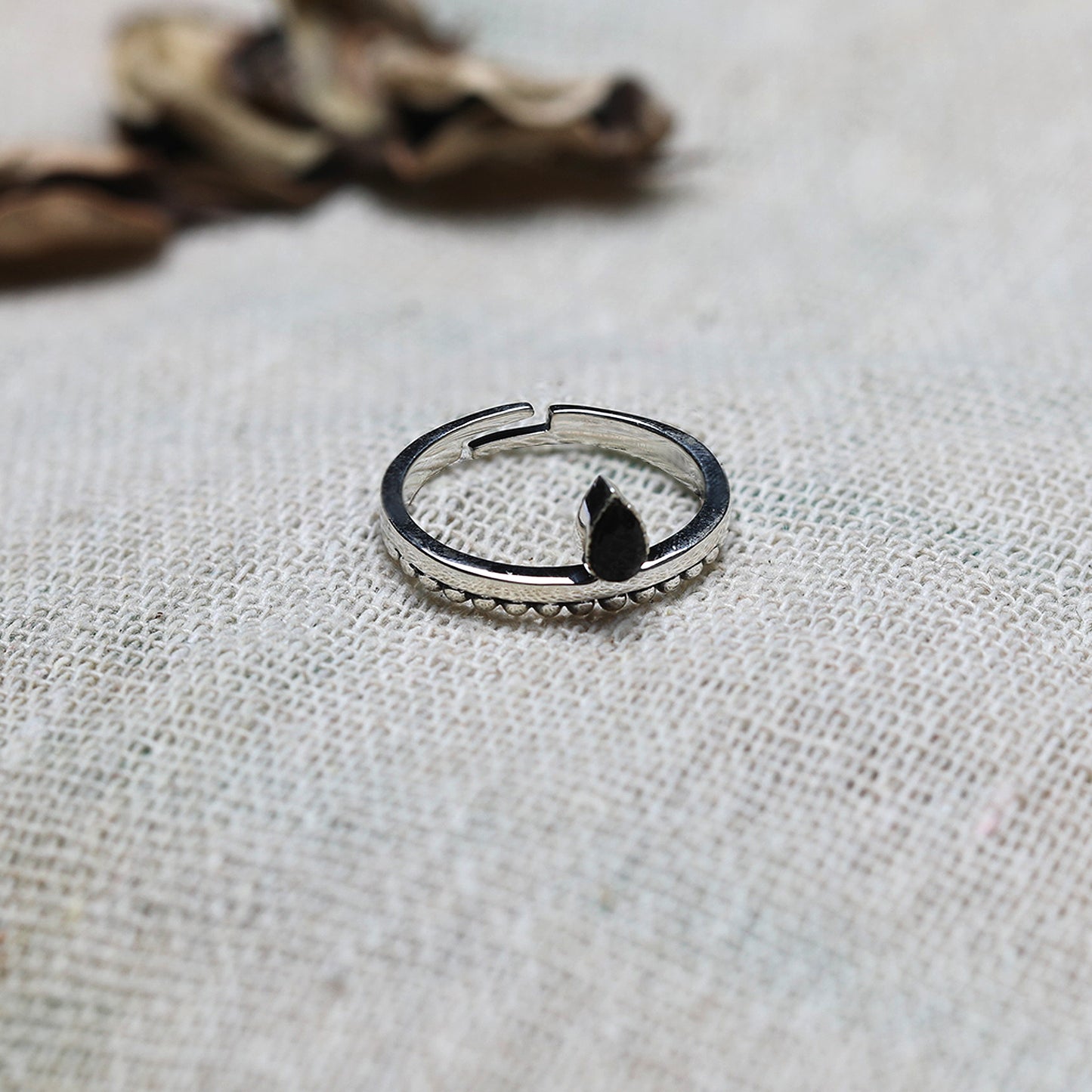 Oxidised Silver Black Drop Ring