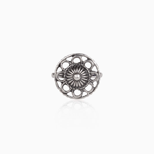 Oxidised Silver Flower Blossom Ring