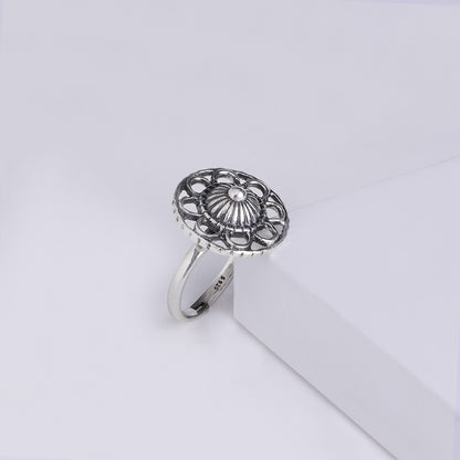 Oxidised Silver Flower Blossom Ring