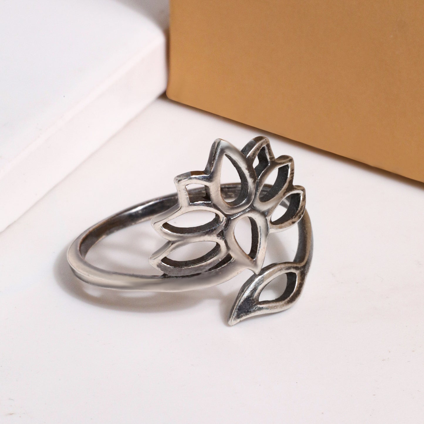 Oxidised Silver Lotus Ring