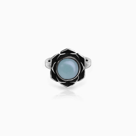Oxidised Silver Moonstone Flower Ring
