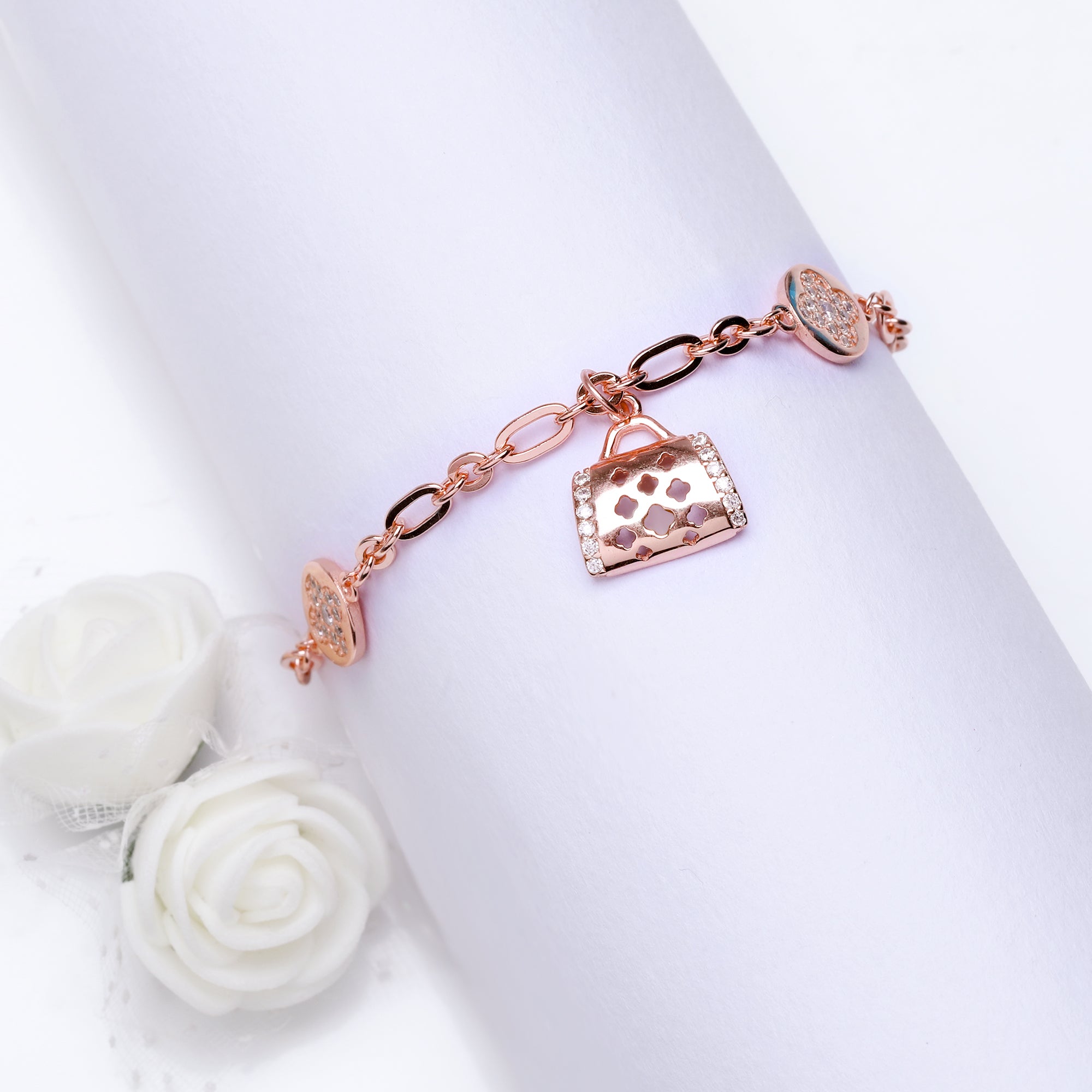 Rose Gold Weave Charm Bracelet - view 3