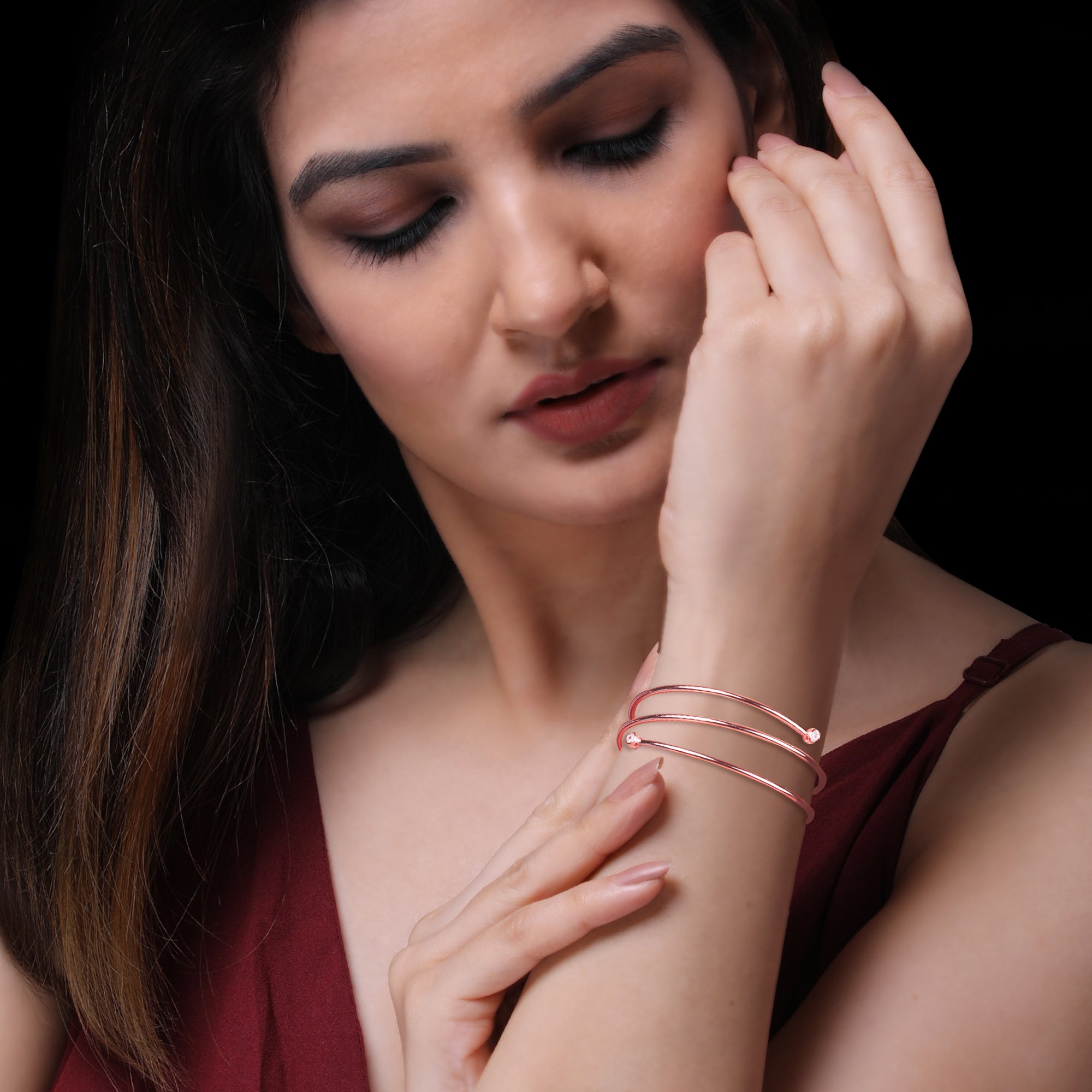 Rose Gold Layered Bangle Bracelet - view 2