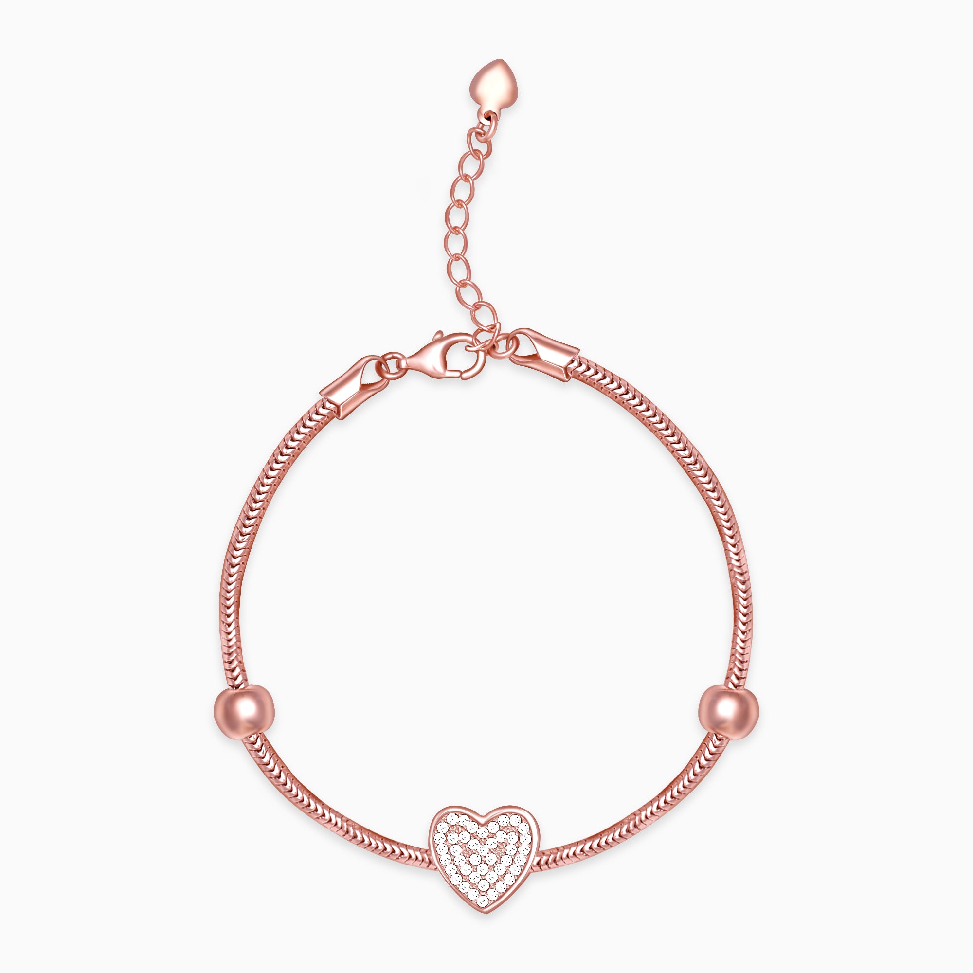 Rose Gold Studded Heart Bead Bracelet - Image 1