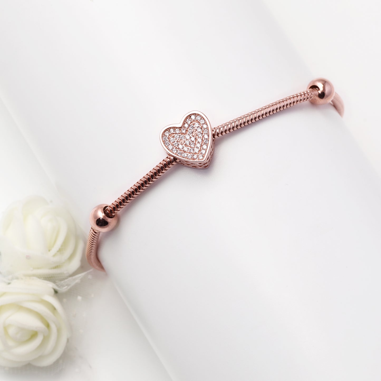 Rose Gold Studded Heart Bead Bracelet