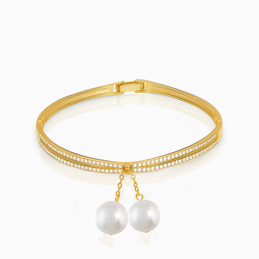 Golden Dangling Pearl Bangle Bracelet