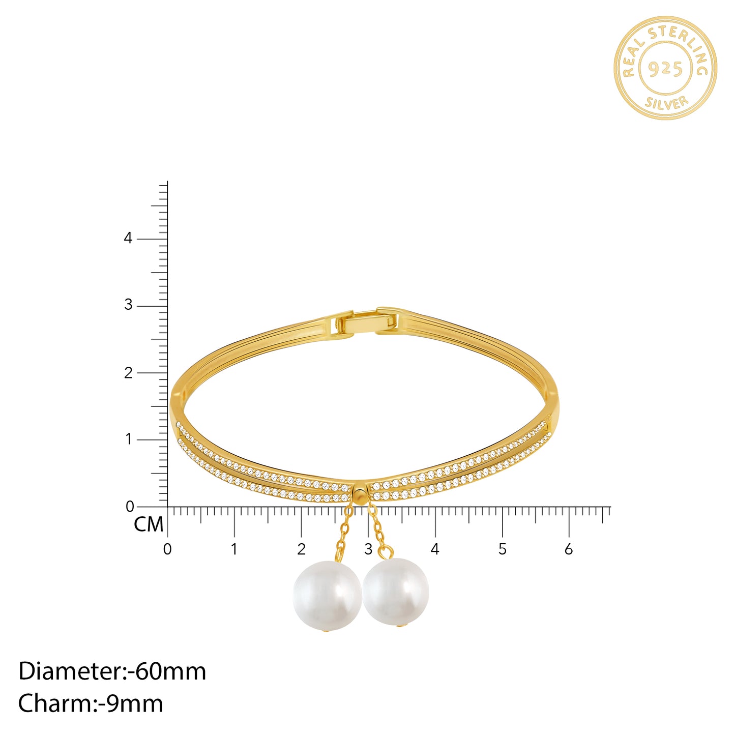 Golden Dangling Pearl Bangle Bracelet