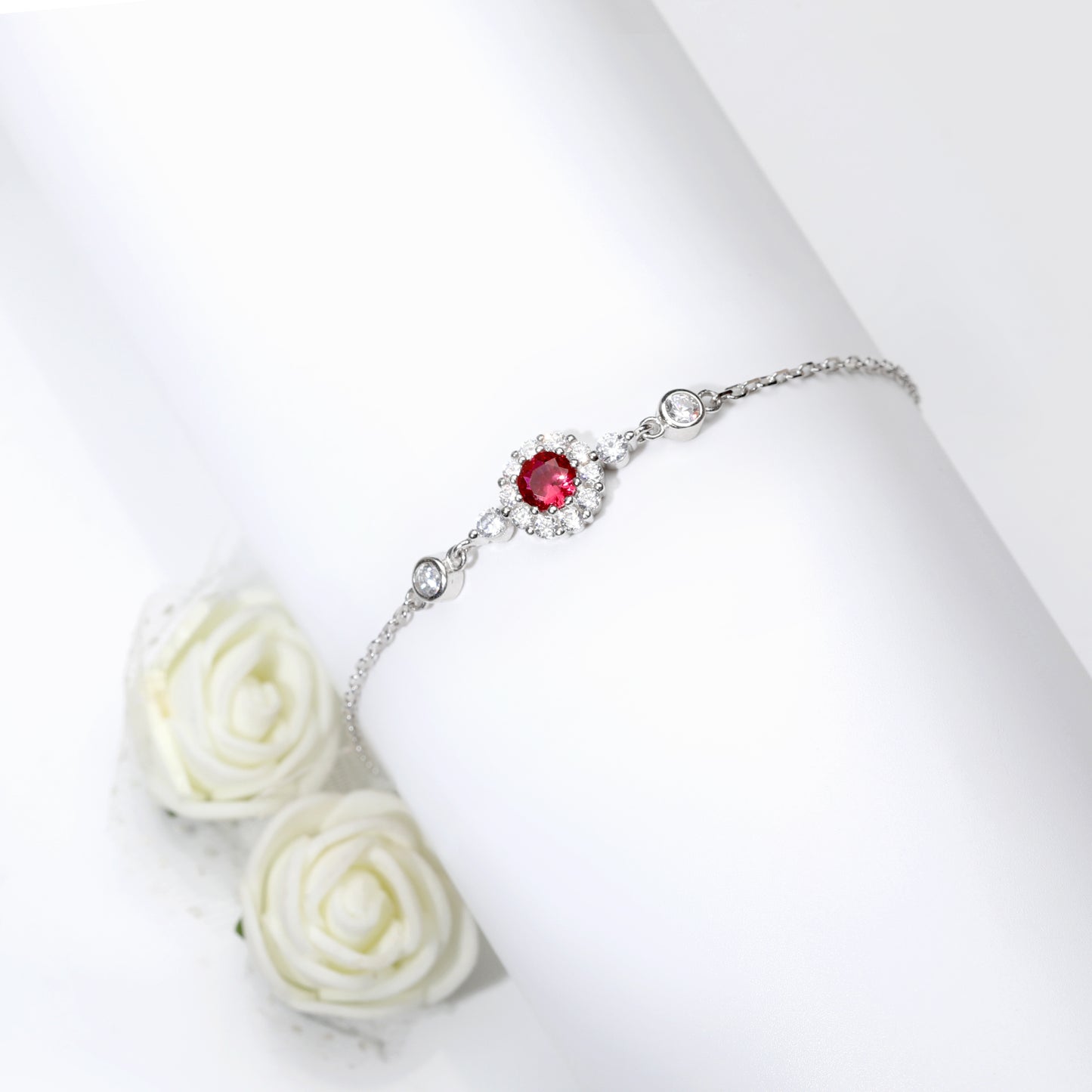 Silver Ruby Red Sunshine Bracelet
