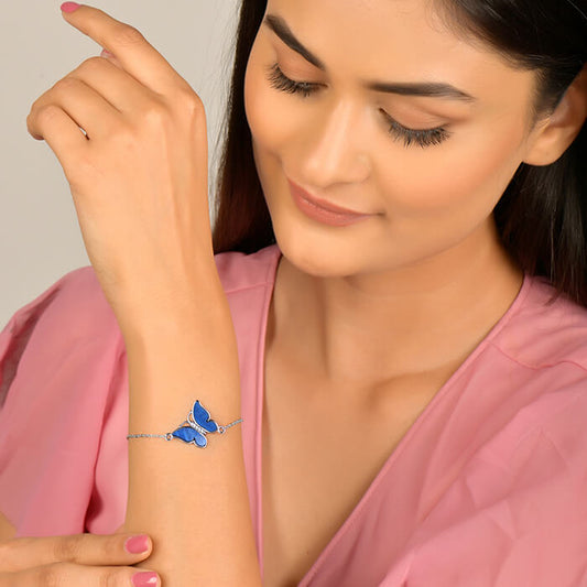 Silver Blue Butterfly Bracelet