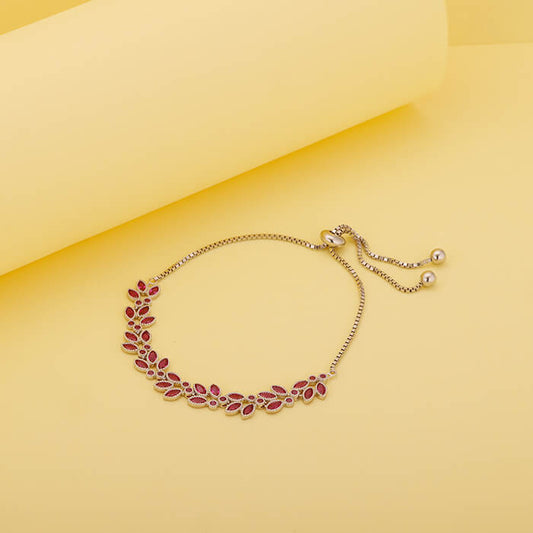 Silver Pink Leaf Bracelet