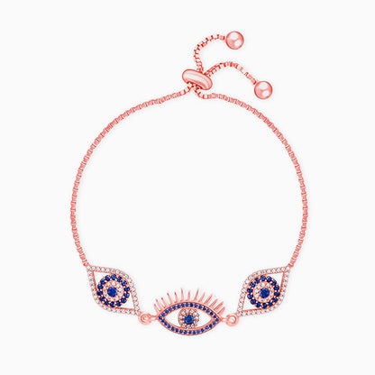 Rose Gold Blue Stone Studded Evil Eye Bracelet