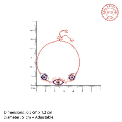 Rose Gold Blue Stone Studded Evil Eye Bracelet