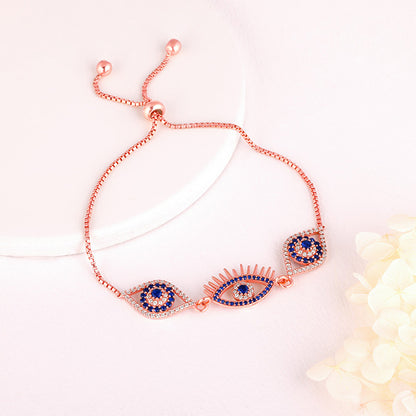 Rose Gold Blue Stone Studded Evil Eye Bracelet