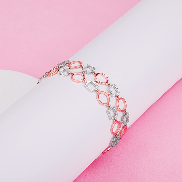 Rose Gold and Silver Geometric Link Bracelet