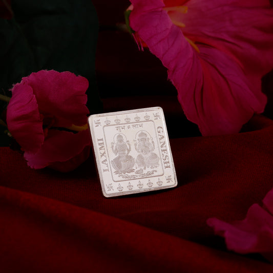 Lakshmi Maa and Ganesh Ji Silver Coin (Square) - 5 gm
