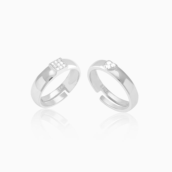 Silver Shining Love Couple Rings